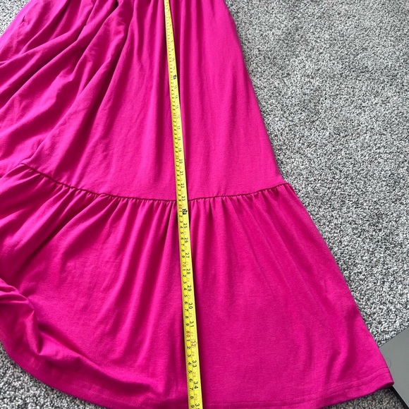 NWT! Lillusory Dark Pink Short Sleeve Tiered Knit Maxi Dress Pockets Size Small - Picture 9 of 11